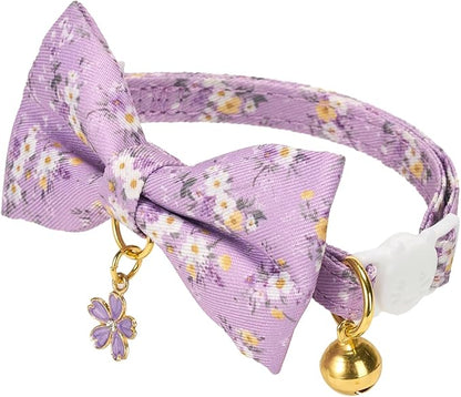 2 Pack Cat Collars, Removable Bowtie, Floral Pattern, Safety Breakaway Clasp - Image 4