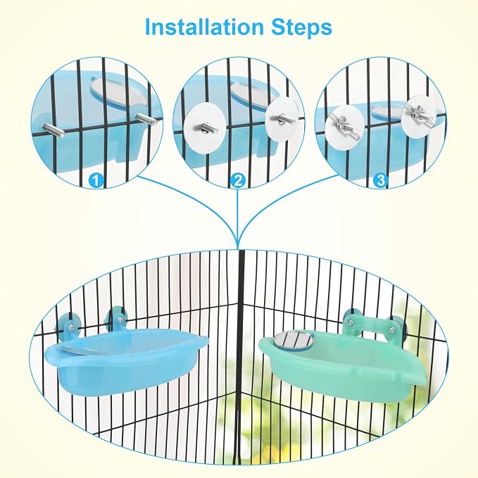 Wontee Bird Bath Box with Mirror Portable Parrot Hanging Bathroom Bathing Tub - Image 5