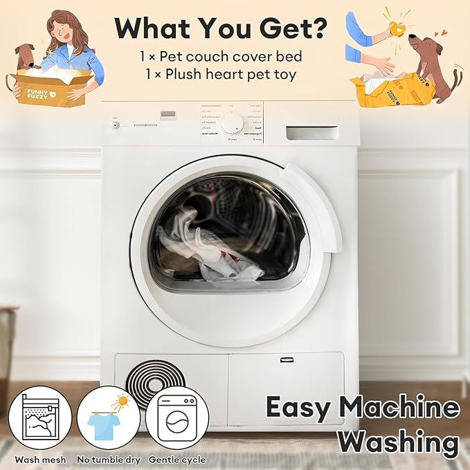 FUNNY FUZZY Pet Fluffy Plush Calming Dog Couch Bed Sofa Protector Washable Pets - Image 5
