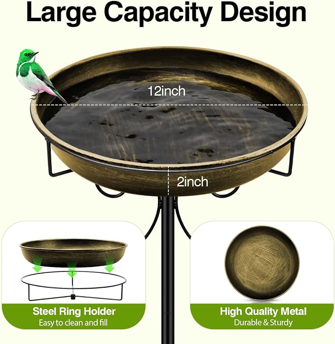 Daoeny 35In Metal Bird Bath for Outside, Vintage Bird Bath Bowl, Detachable - Image 2