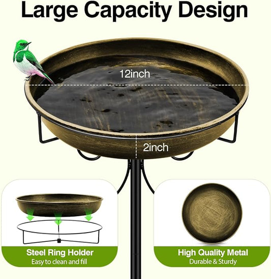 Daoeny 35In Metal Bird Bath for Outside, Vintage Bird Bath Bowl, Detachable - Image 2