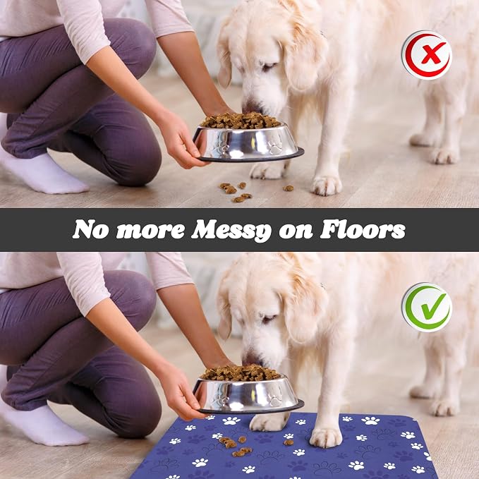 Dog Food Mat, Absorbent Water Bowl Mats Cat Pet Feeding Placemats Dark Blue 12 - Image 5
