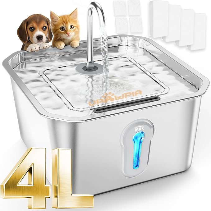 4L/135oz Large Cat Water Fountain Stainless Steel by UPAWPIA