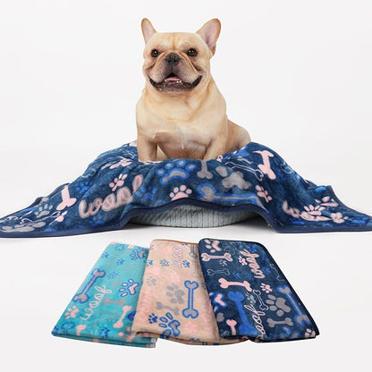 Luciphia 1 Pack 3 Blankets Fluffy Premium Fleece Pet Blanket Flannel Paw Bone - Image 6