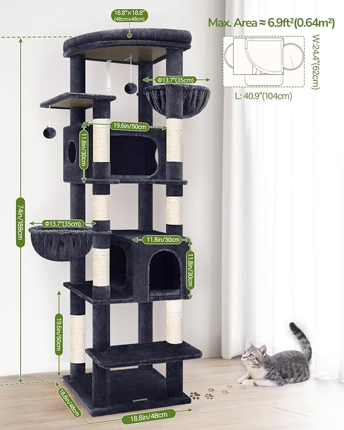 Globlazer Heavy Duty Cat Tree, 74in Sturdy Cat Tower - Image 6