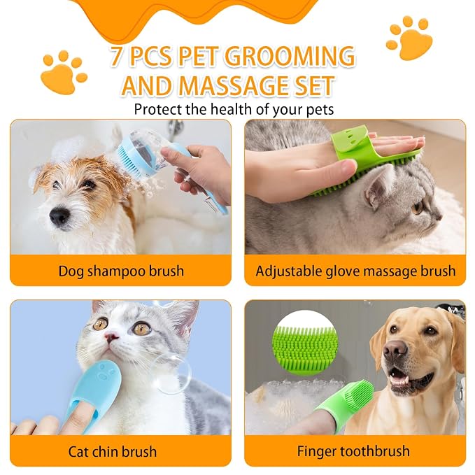 7 PCS Pet Bath Brush Set, Dog Bath Brush - Image 7