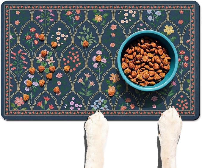 Absorbent Pet Dog Bowl Mat for Food and Water, Pet Cat Food Feeding Mat by Ideasonna