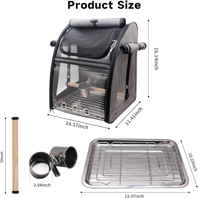 Bird Carrier Bag with Perch, Bird Travel Carrier Backpack with Stainless Steel - Image 6