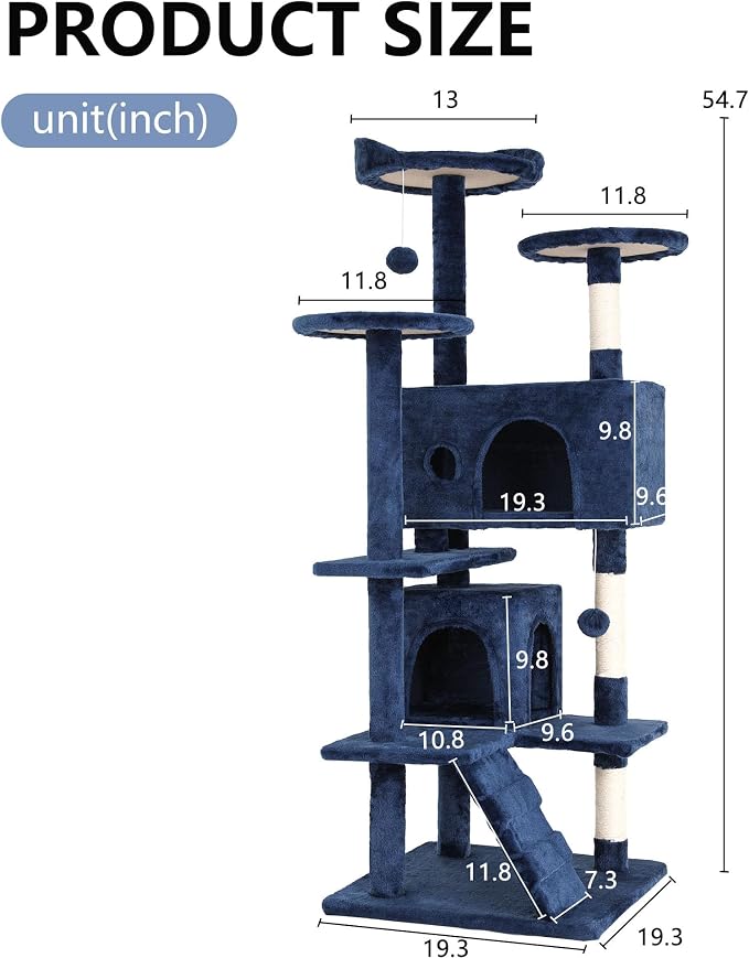FDW | 54" Cat Tree Tower | Dark Blue | Multi-Level Indoor Activity Center - Image 7