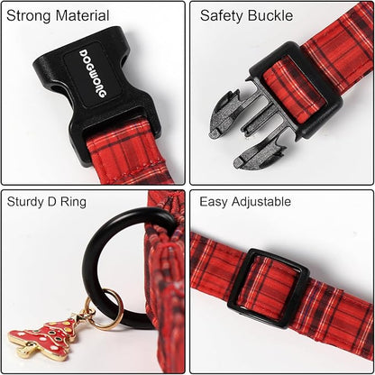 DOGWONG Christmas Plaid Dog Collar, Cute Adjustable Red Tartan Collar - Image 3