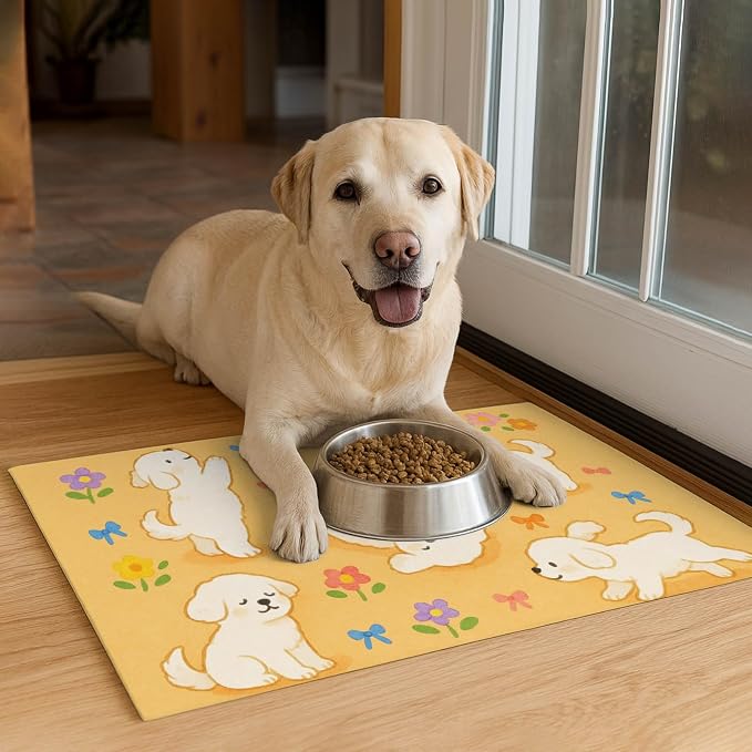 Bichon Frise Pet Food Mat Cute Spill-Proof Dog Water Bowl Mat Funning Mats - Image 4