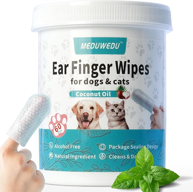 Ear Cleaner Finger Wipes 60 Counts, Dog Ear Cleaner, Grooming Kit Care by MEDUWEDU
