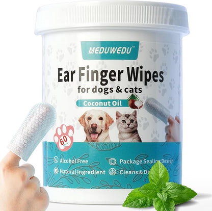 Ear Cleaner Finger Wipes 60 Counts, Dog Ear Cleaner, Grooming Kit Care by MEDUWEDU