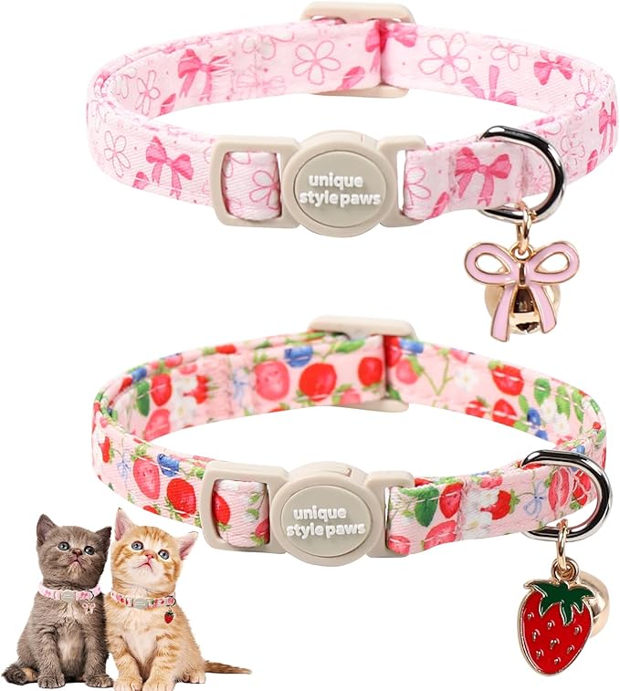 Unique Style Paws Pink Flower Kitten Collars, Cute Pink Bow Cats Collar by Uniquestylepaws
