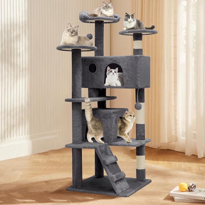 Athena Collection Cat Tree, 54 Inch Cat Tree Tower - Image 3