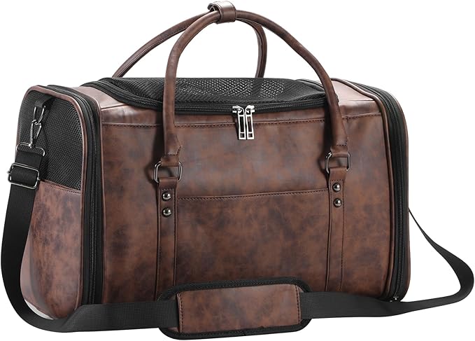 Stylish Leather Pet Carrier for Small Dogs and Cats Up to 15 lbs, Airline by WelcomeToJohomviin