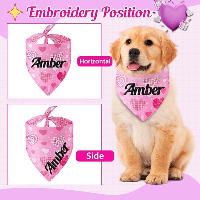 Personalized Dog Bandana Embroidered Name, Custom Neckwear Dog Scarf Triangle - Image 2