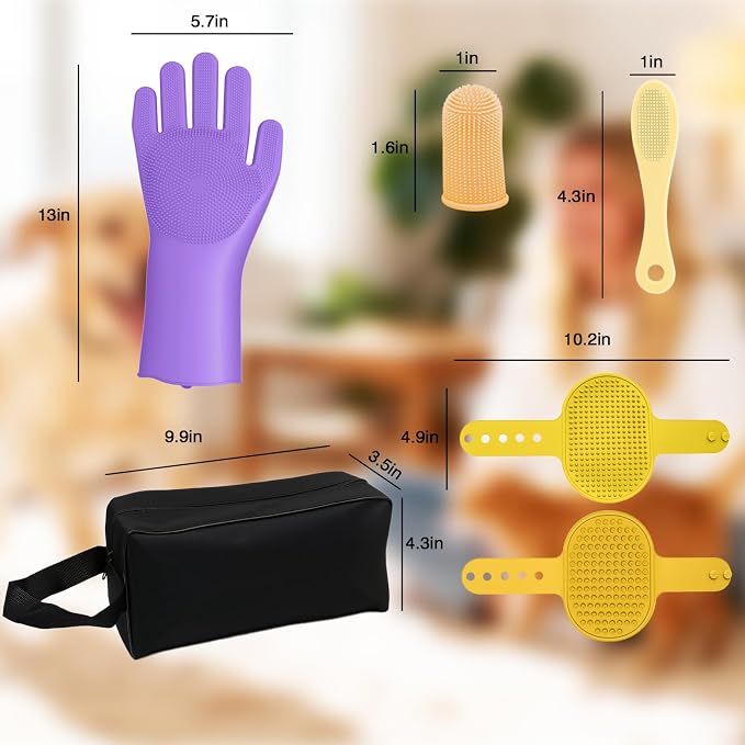 7PCS Dog Bath Brush | Pet Grooming Gloves | Storage Bag | Soothing Massage - Image 8