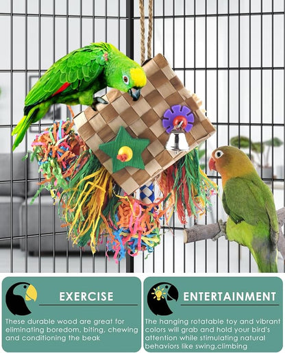 Bissap Bird Chew Toys, Parrot Foraging Shredder Natural Palm Frond Hanging Cage - Image 4