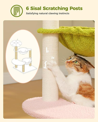 Flower Cat Tree with 2 Large Hammocks, 37.4" Small Cat Tower - Image 5