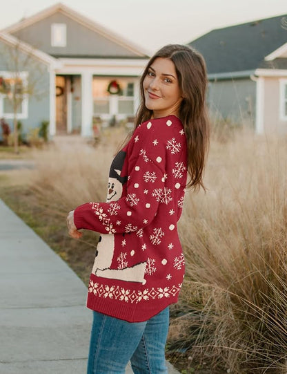 YESNO Women Christmas Sweater Graphic Printed Oversized Pullover Sweaters - Image 3