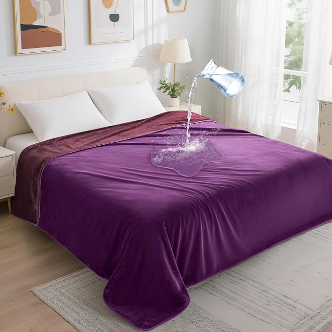 LOOBANI Waterproof Blanket for Bed: Reversible Soft Flannel Queen Bed Blanket by LOOBANI