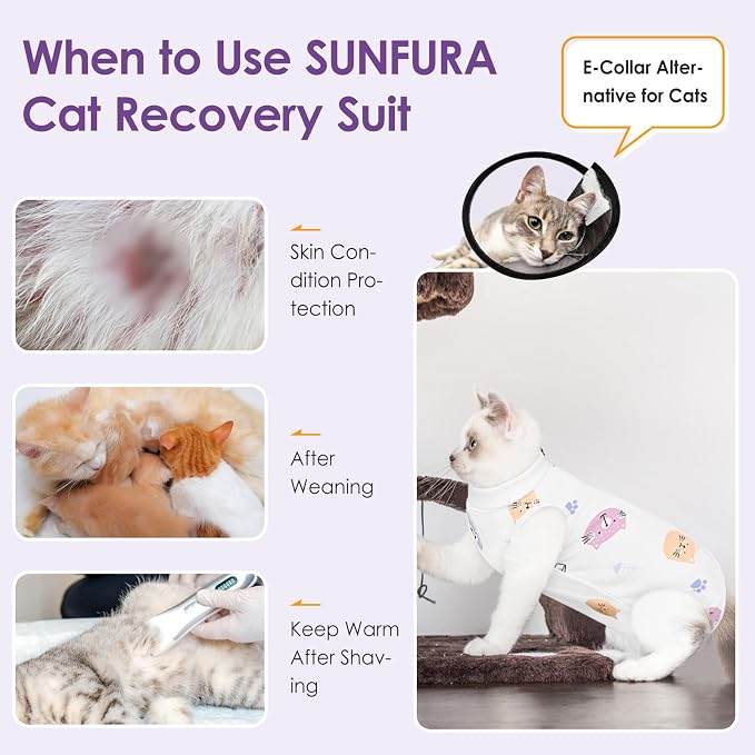 SUNFURA Cat Recovery Suit, Kitten Surgical Full Bodysuit - Image 5