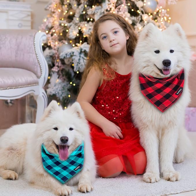Buffalo Plaid Dog Bandanas Fall Christmas X-Large 6PCS Dog Gifts Red Blue Green - Image 4