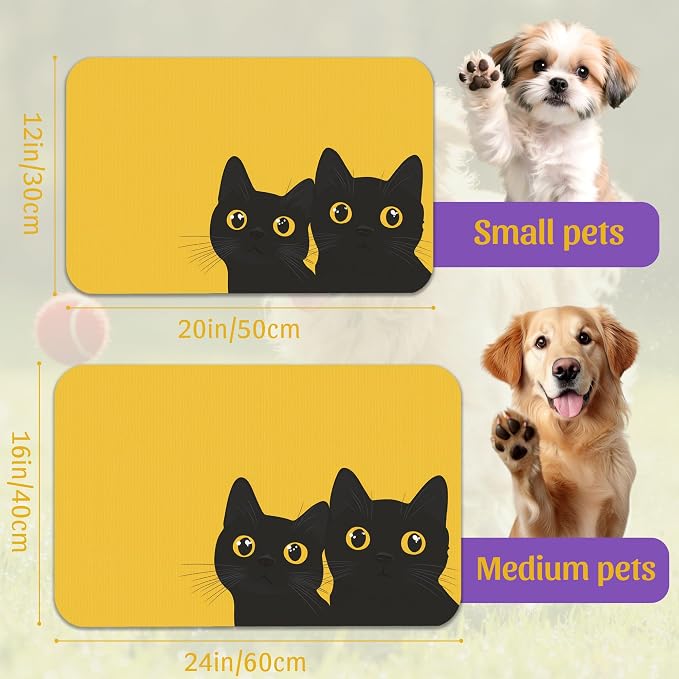 Cute Black Cat Peeking Pet Bowl Mat, Absorbent Placemat - Image 2