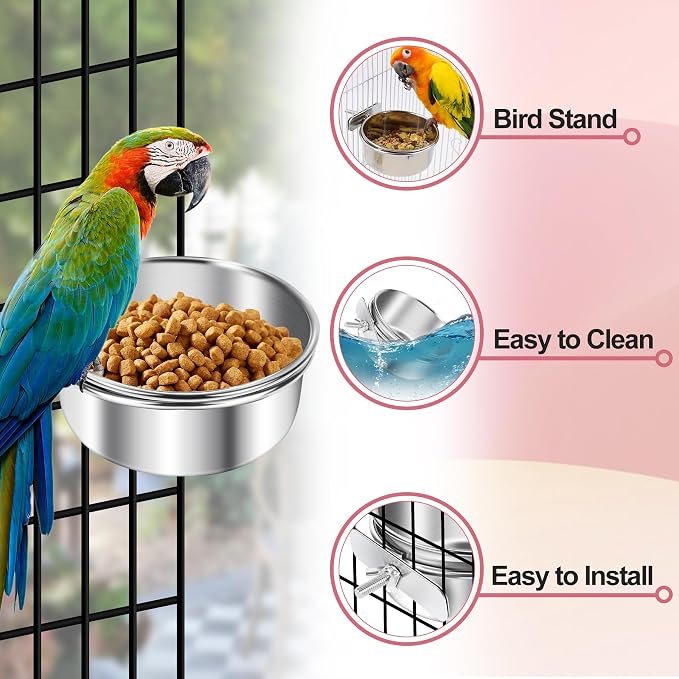 ToLanbbt 4 Pcs Stainless Steel Bird Food Bowls Bird Water Bowls - Image 4
