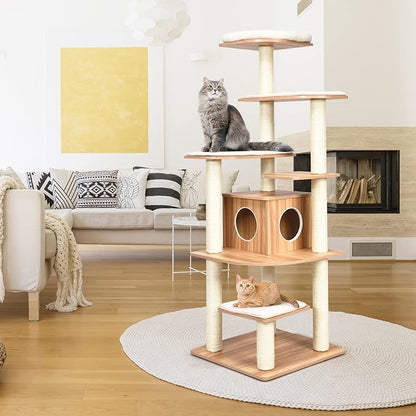 PETSITE 69 Inches Tall Cat Tree, Modern Wooden Cat Tower - Image 7