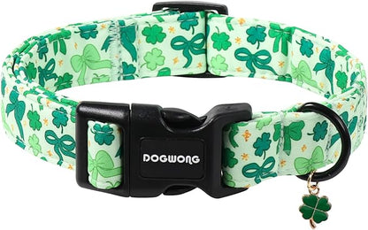 DOGWONG St Patrick's Day Dog Collar-Cute Green Clovers Dog Collar, Adjustable by DOGWONG