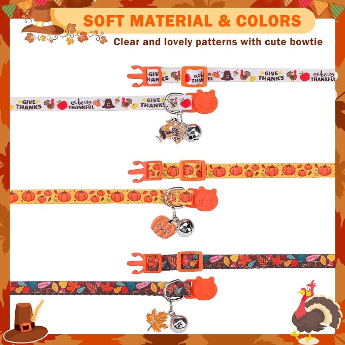 SCENEREAL Fall Thanksgiving Cat Collar Breakaway Girl Boy, Safety Buckle Soft - Image 5