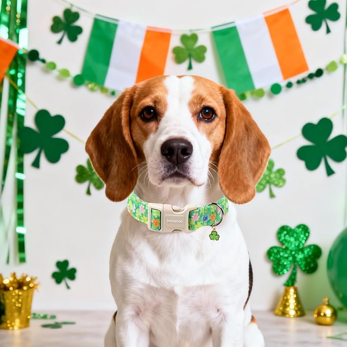 DOGWONG St. Patrick Dog Collar, Comfortable Adjustable Green Clover Pattern Dog - Image 4