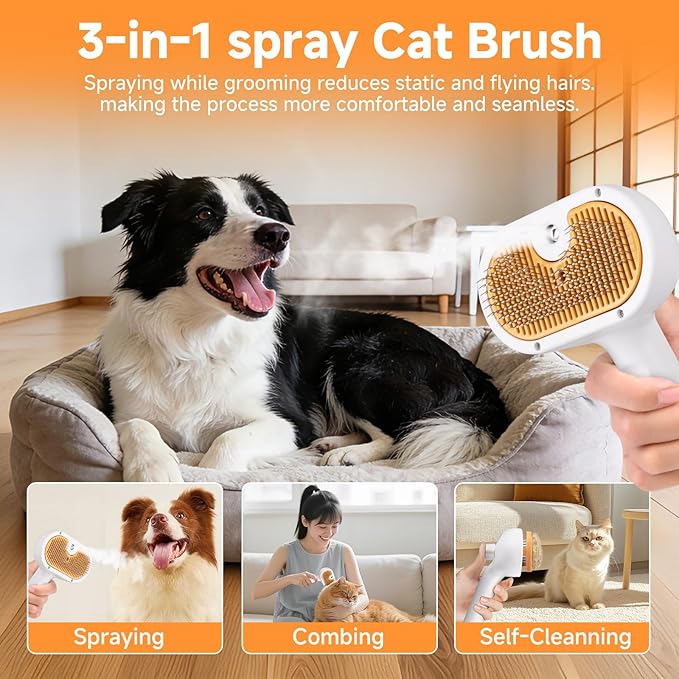 Pet Steam Brush for Dog & Cat – shower bath brush – Steam for Shedding & - Image 2