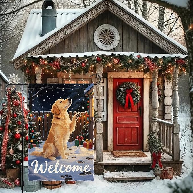 Golden Retriever Welcome Garden Flag 12x18 Inch Double Sided Christmas Winter - Image 4