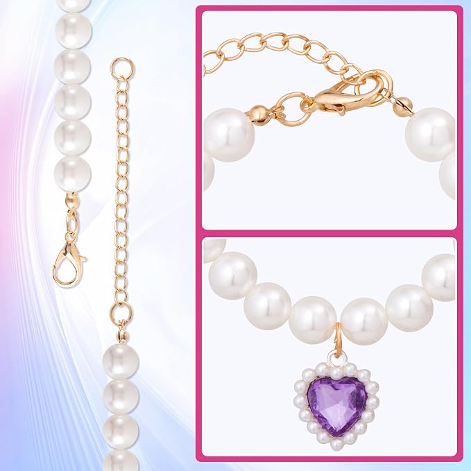 2pcs Cat Pearl Collar with Heart Pendant, Cute Pearl Pet Necklace in Small - Image 4