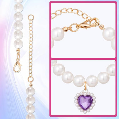 2pcs Cat Pearl Collar with Heart Pendant, Cute Pearl Pet Necklace in Small - Image 4