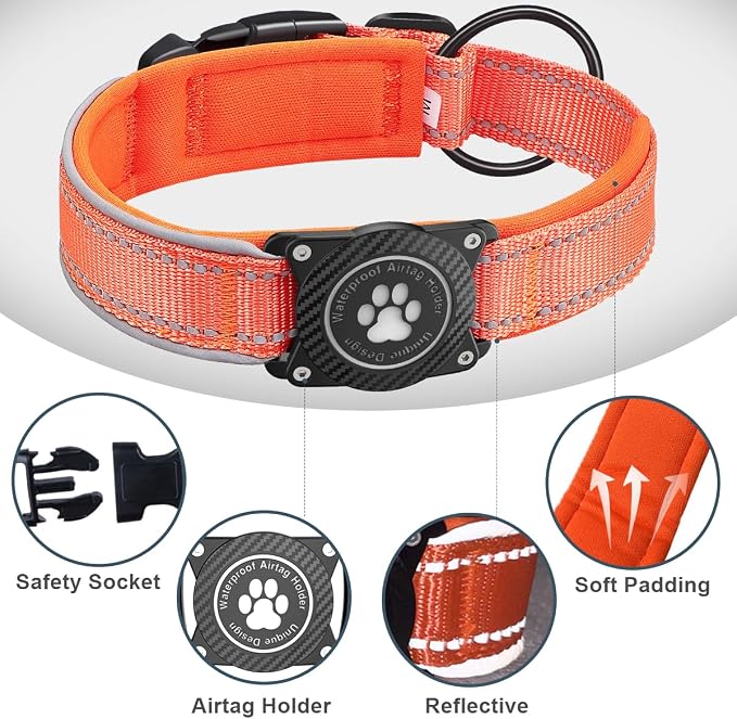 Airtag Dog Collar with Waterproof Air Tag Holder, Luminous Reflective, Soft - Image 4