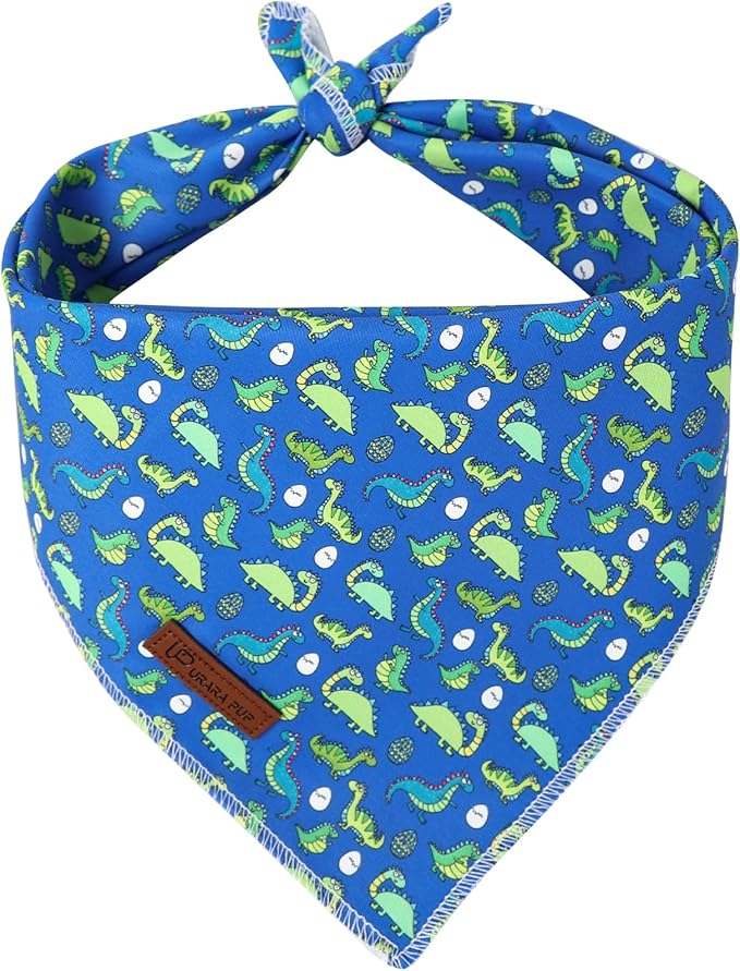 Summer Dog Bandana, UP URARA PUP Dinosaur Triangle Bid Scarf by UPURARAPUP
