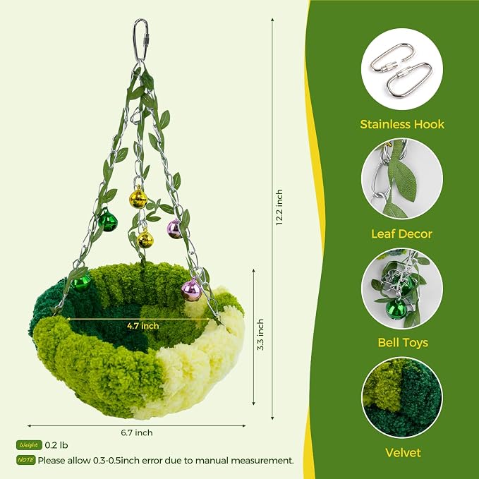 Bird Nest with Bell for Cage, Plush Hanging Bird Bed for Parakeet Indoor & - Image 2