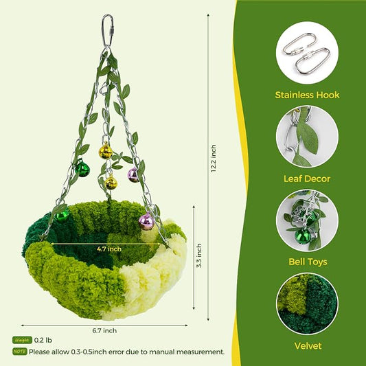 Bird Nest with Bell for Cage, Plush Hanging Bird Bed for Parakeet Indoor & - Image 2