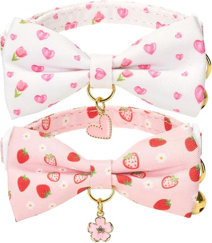 2 Pack Cat Collars, Removable Bowtie, Floral Pattern, Safety Breakaway Clasp by Petiry
