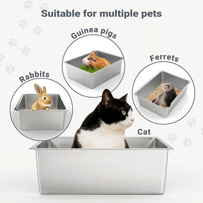 Kirecoo Stainless Steel Cat Litter Box, Large Metal High Sided Cat Pan Box - Image 6