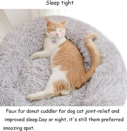 BODISEINT Faux Fur Dog Bed, Shag Round Anti-Anxiety Pet Calming Doughnut Cuddler - Image 4
