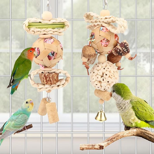 Wontee Bird Toys Colorful Shredding Crinkles Foraging Toys Natural Sola Ball - Image 2