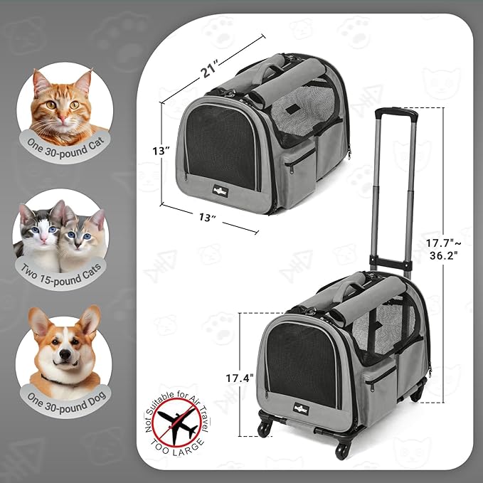 Large Pet Carrier with Wheels, Foldable Rolling Dog Carrier with Big Pocket - Image 2