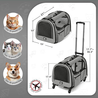 Large Pet Carrier with Wheels, Foldable Rolling Dog Carrier with Big Pocket - Image 2