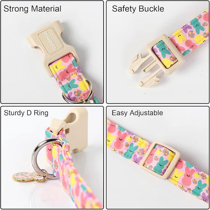 DOGWONG Easter Dog Collar, Cute Bunny Eggs Dog Collar Pink Babbit Pet Collar - Image 3