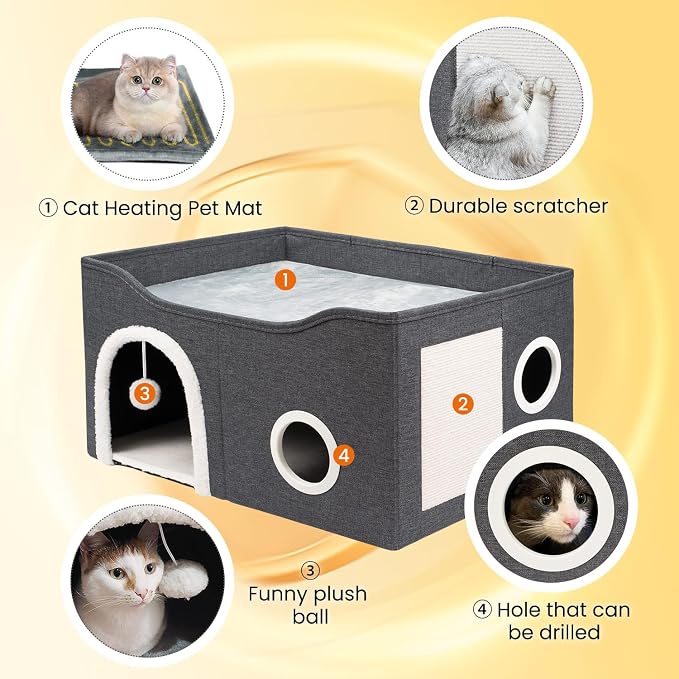 Indoor Heated Cat House, Adjustable Temperature Cat Heating Bed - Image 3